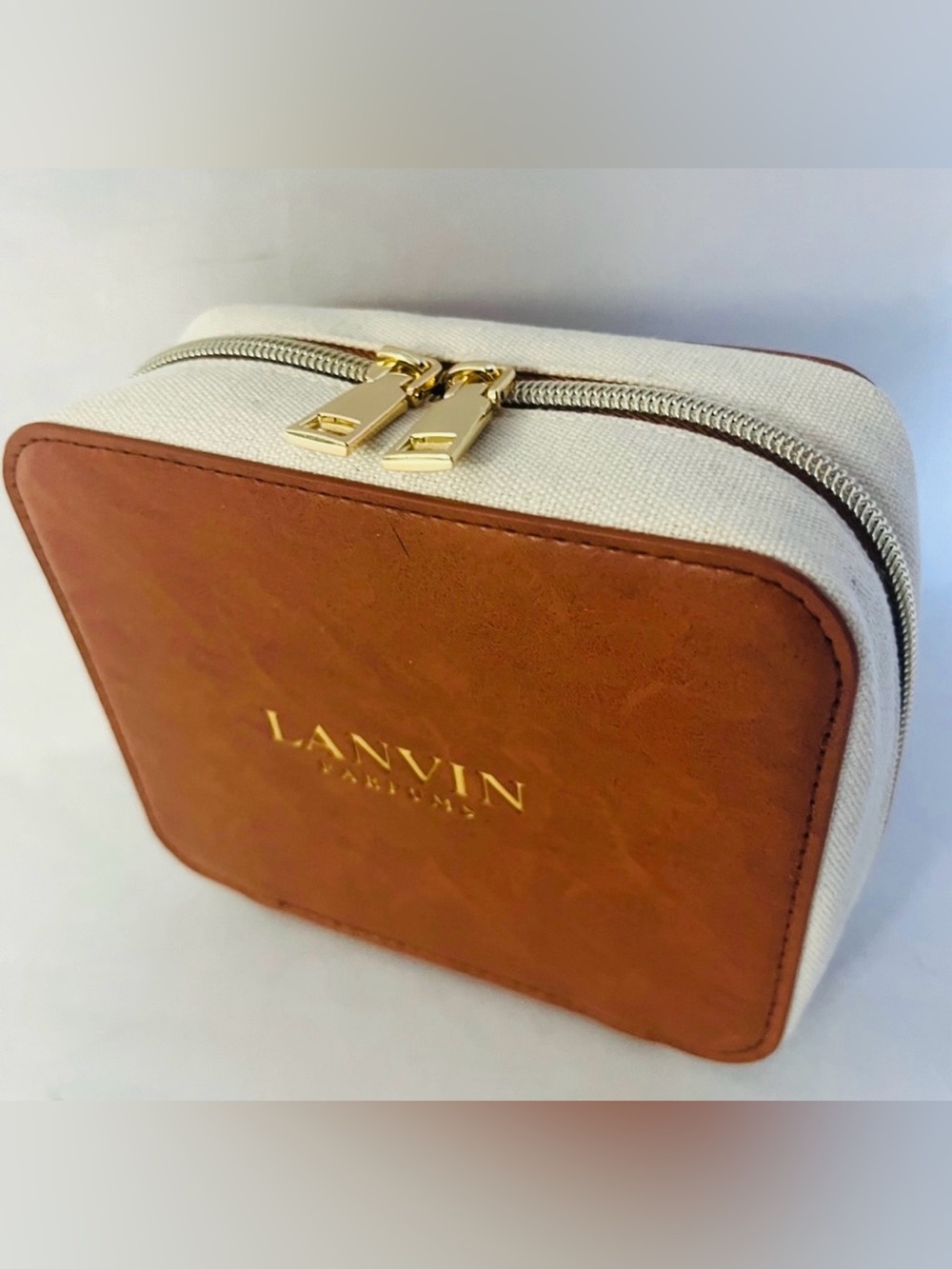 Lanvin Pouch for Travel or Cosmetics in Brown and Cream Unisex